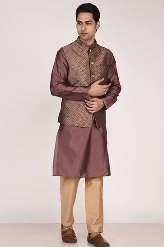 Men's woven design  jacquard kurta jacket set
