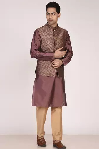 Men's woven design  jacquard kurta jacket set