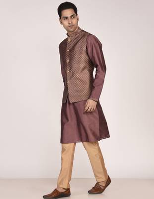 Men's woven design  jacquard kurta jacket set 2