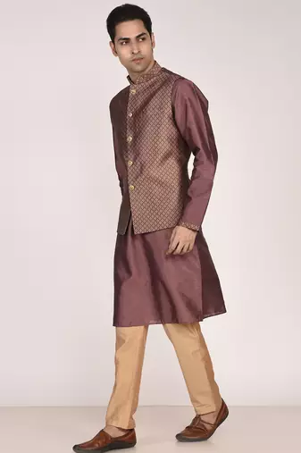 Men's woven design  jacquard kurta jacket set