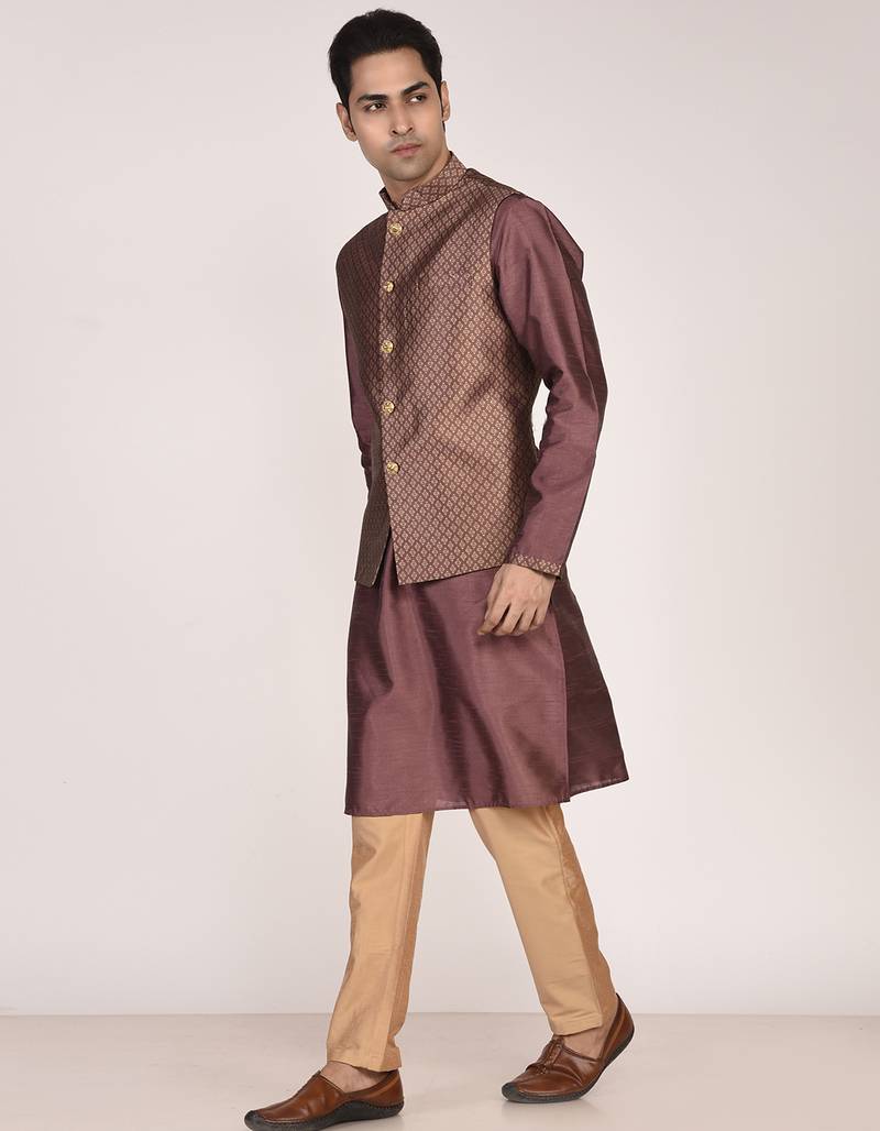 Men's woven design  jacquard kurta jacket set