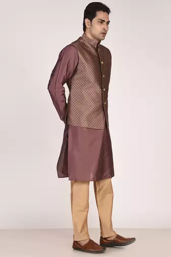 Men's woven design  jacquard kurta jacket set