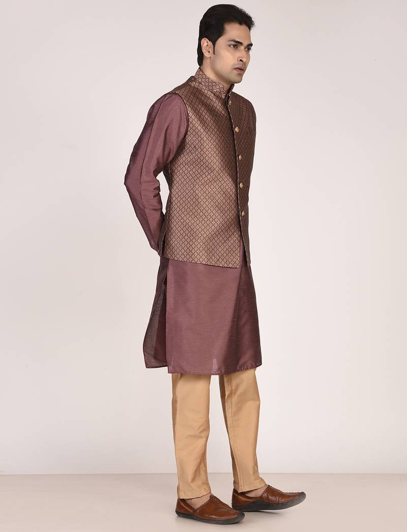 Men's woven design  jacquard kurta jacket set