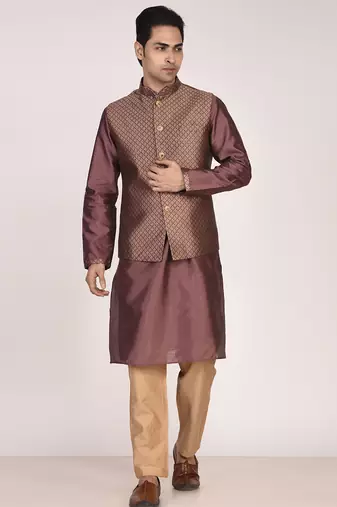 Men's woven design  jacquard kurta jacket set