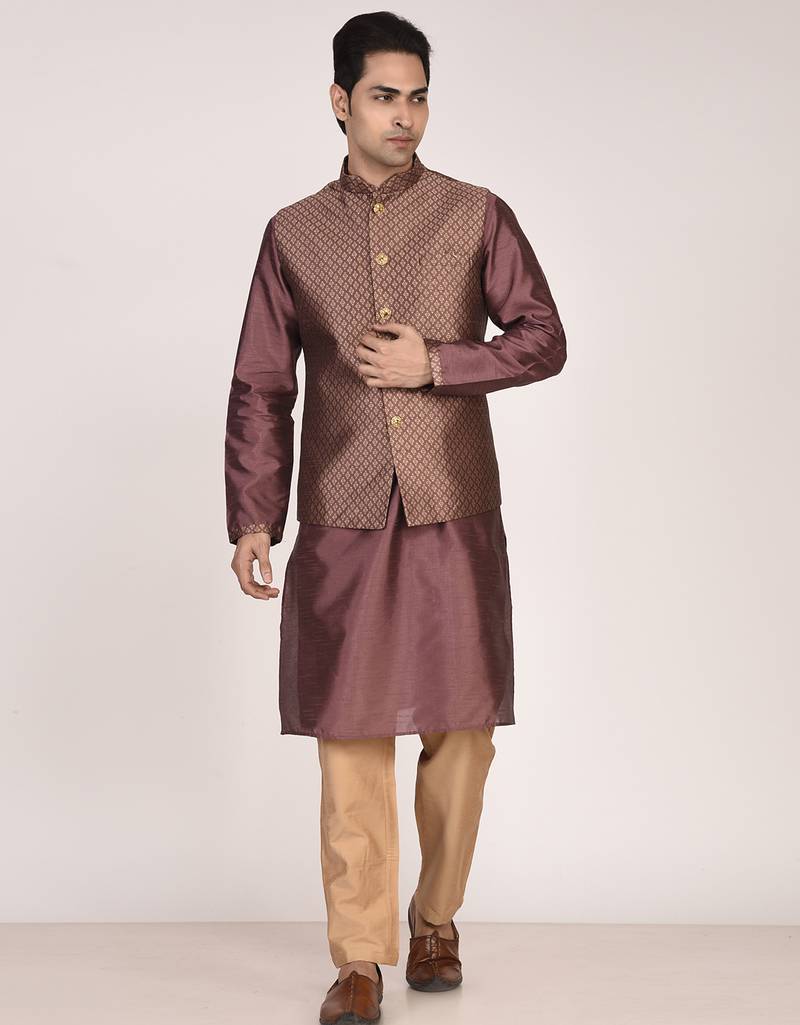 Men's woven design  jacquard kurta jacket set