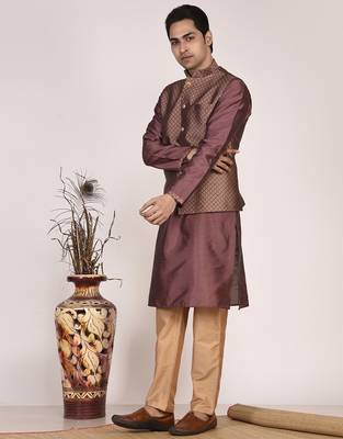 Men's woven design  jacquard kurta jacket set 5