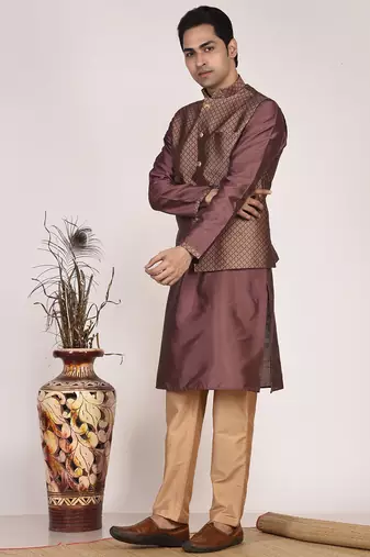 Men's woven design  jacquard kurta jacket set