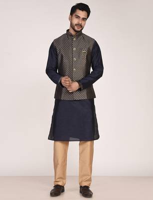 Men's woven design  jacquard kurta jacket set 1