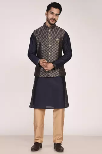 Men's woven design  jacquard kurta jacket set