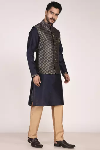 Men's woven design  jacquard kurta jacket set