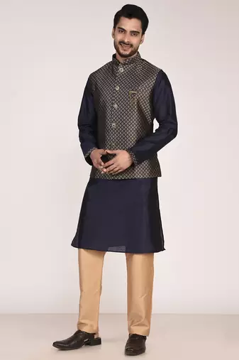 Men's woven design  jacquard kurta jacket set