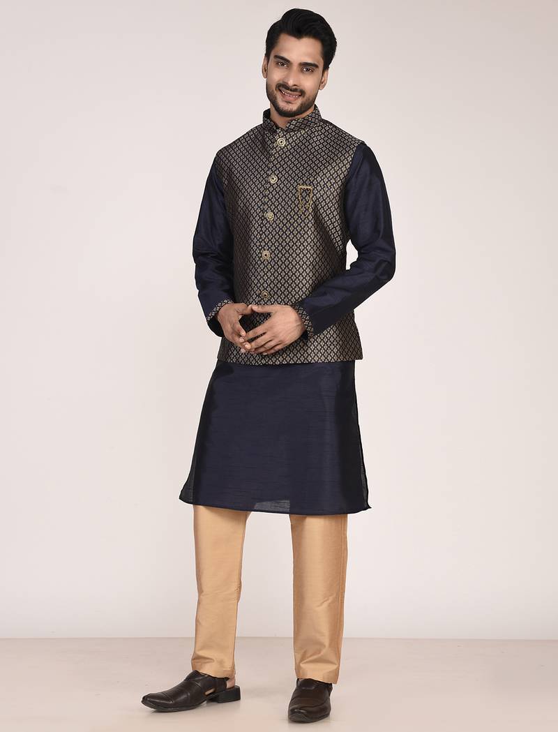 Men's woven design  jacquard kurta jacket set
