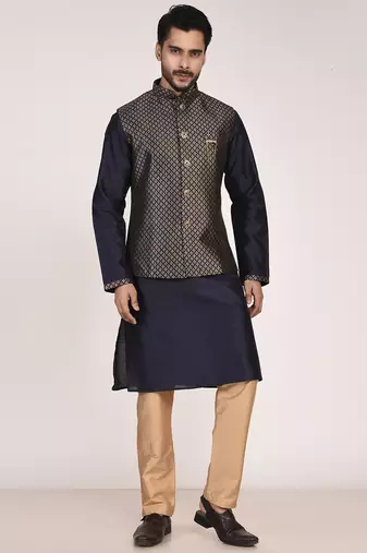 Men's woven design  jacquard kurta jacket set