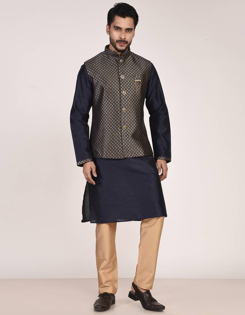 Men's woven design  jacquard kurta jacket set
