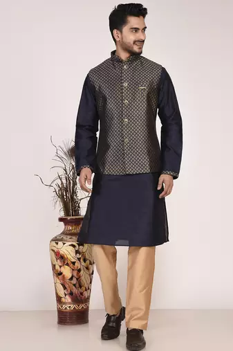 Men's woven design  jacquard kurta jacket set