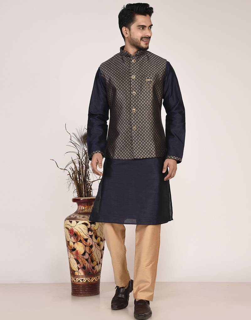 Men's woven design  jacquard kurta jacket set