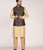 Men's printed silk kurta jacket set