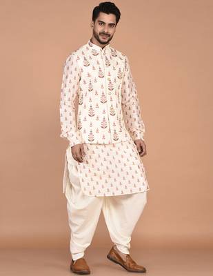 Men's printed silk kurta jacket set 3
