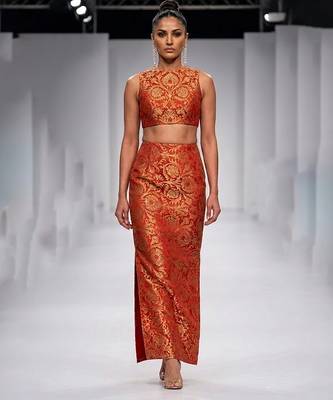 Rust orange embroidered brocade co ord set 1