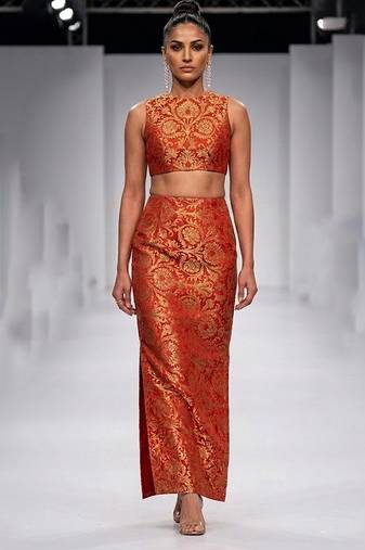 Rust orange embroidered brocade co ord set