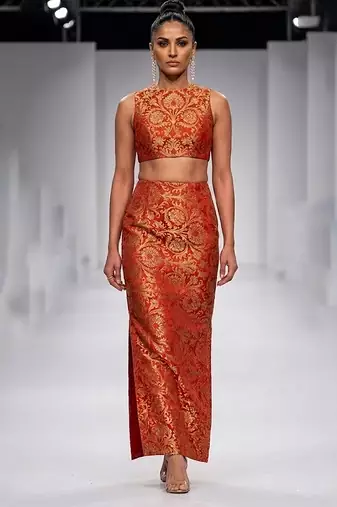 Rust orange embroidered brocade co ord set