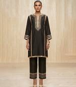 Black embroidered chanderi silk kurta set