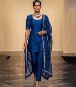 Blue embroidered dupion silk kurta set
