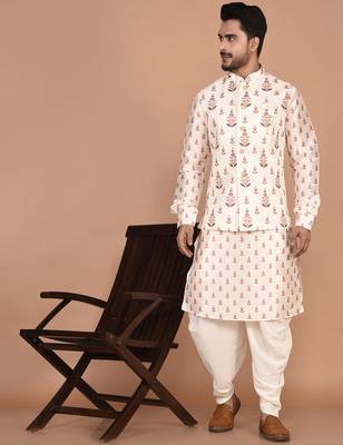 Men's printed silk kurta jacket set 5