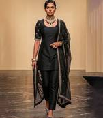 Black embroidered dupion silk kurta set