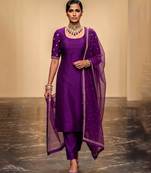 Purple embroidered dupion silk kurta set