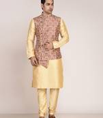 Men's printed silk kurta jacket set