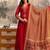 Floral printed cotton v neck red  kurta trouser & dupatta set