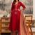 Floral printed cotton v neck red  kurta trouser & dupatta set