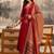 Floral printed cotton v neck red  kurta trouser & dupatta set