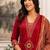 Floral printed cotton v neck red  kurta trouser & dupatta set