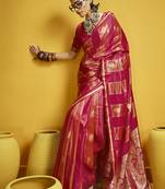 Red color satin silk blend handloom weaving saree