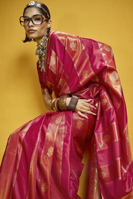 Red color satin silk blend handloom weaving saree 3