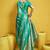 Sea green color satin silk blend handloom weaving saree