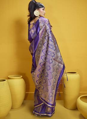 Violet color satin silk blend handloom weaving saree 3