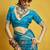 Aqua blue color satin silk blend handloom weaving saree
