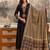Floral printed cotton v neck black  kurta trouser & dupatta set