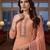 Women's peach embroidered faux georgette unstiched dress material with dupatta