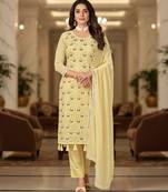 Women's yellow embroidered faux georgette unstiched dress material with dupatta