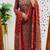 Floral embroidered cotton round neck red  kurta trouser & dupatta set