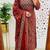 Floral embroidered cotton round neck red  kurta trouser & dupatta set