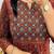Floral embroidered cotton round neck red  kurta trouser & dupatta set