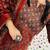 Floral embroidered cotton round neck red  kurta trouser & dupatta set