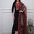 Floral printed cotton round neck black  kurta trouser & dupatta set