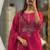 Floral embroidered cotton round neck pink  kurta trouser & dupatta set