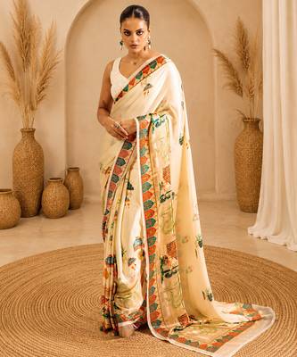 Elegant japan satin digital print saree with sequins banglori silk blend blouse for party wear 1